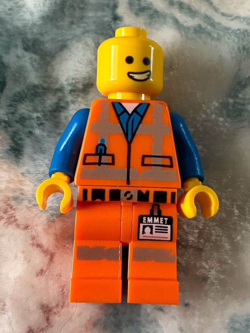 Lego Orange and Blue Construction Worker Minifigure emit